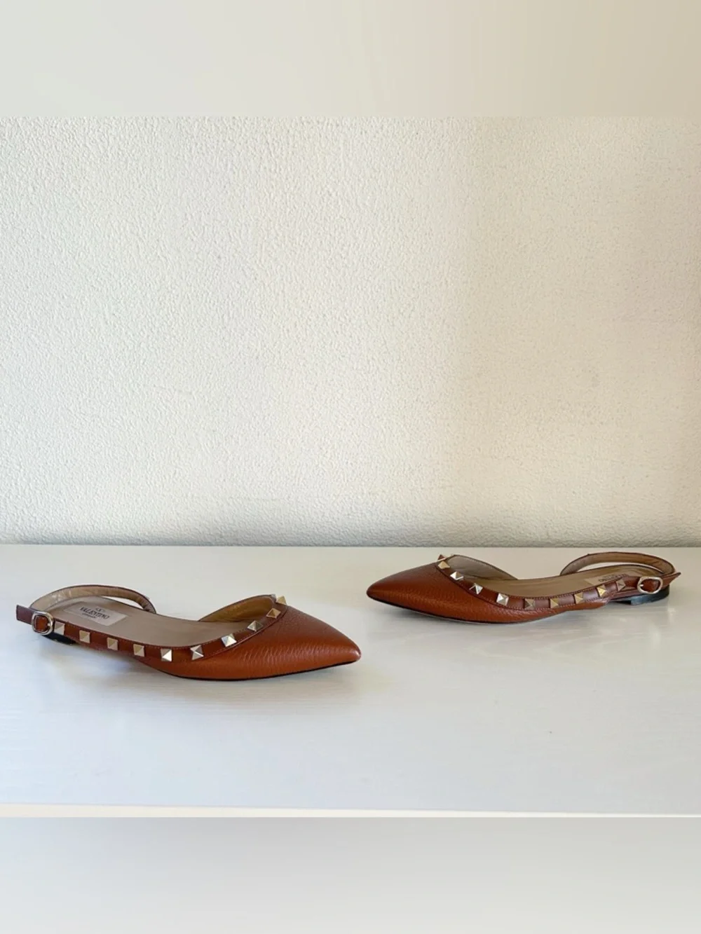 Valentino Garavani Rockstud Brown Slingback Flats Half D’Orsay Pointed Toe EU 37 - Picture 2 of 11